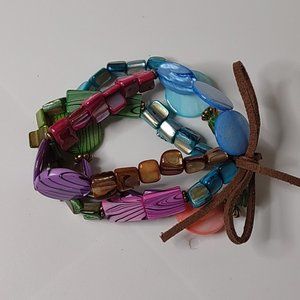 Awesome Multi Color Triple Layer Colorful Shell Stretch Bracelet